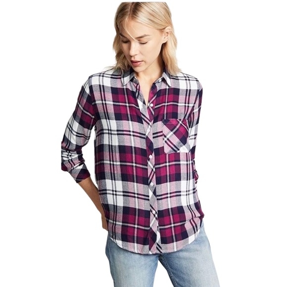 Rails Hunter Purple and Navy Plaid Buttondown Top Size XS - Picture 1 of 12